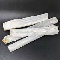 Thumbnail for Three white quartz crystals on black surface - Selenite Rough Jumbo Wand #LV3399