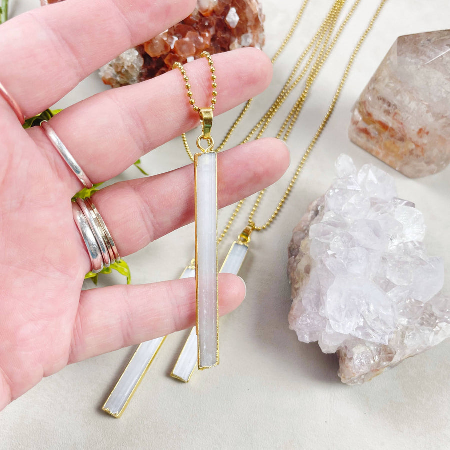 Delicate gold selenite bar pendant necklace, 18-inch #LV9396