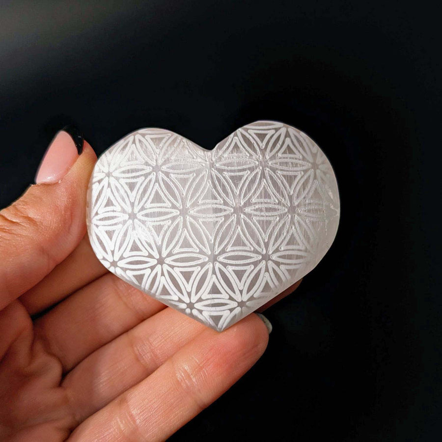 Selenite Etched 2.2’’ Flower of Life Heart #LV4131 - $6.95