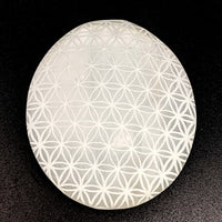 Thumbnail for White circular glass plate with flower design - Selenite Palm Stone #SK9143