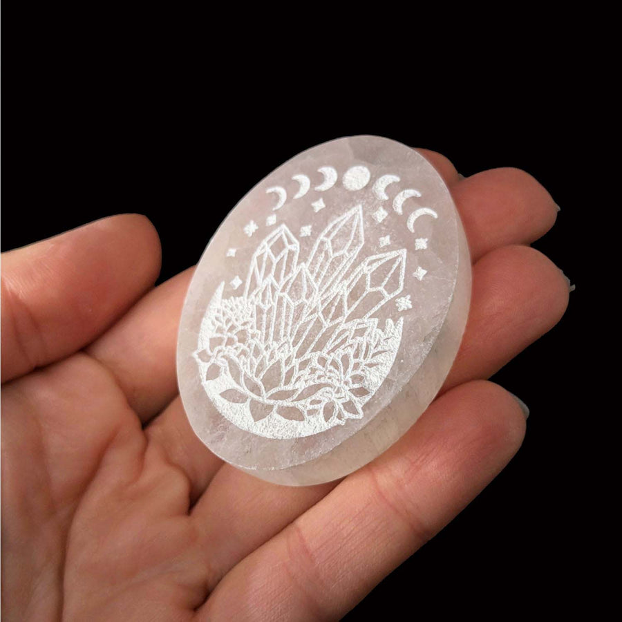 Selenite Etched.42’’ Crystal Design Mini Palm #LV4128