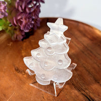 Clear Selenite Flat 2.75’’ Christmas Tree Carving with Star and Cutouts #BC0233