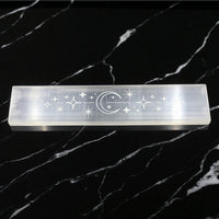 Selenite Flat Bar 7.5 inches with celestial moon and star etching