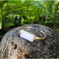 Thumbnail for Selenite Gemstone Gold Bangle Cuff Bracelet #LV6190 - $39.99