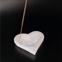 Thumbnail for Selenite Heart 3.3’ Incense Holder Bowl LV4130 with heart-shaped ice and stick detail