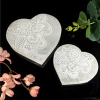 Selenite Heart Plate 3 - 4’’ w Floral Etching #LV9376 - $68