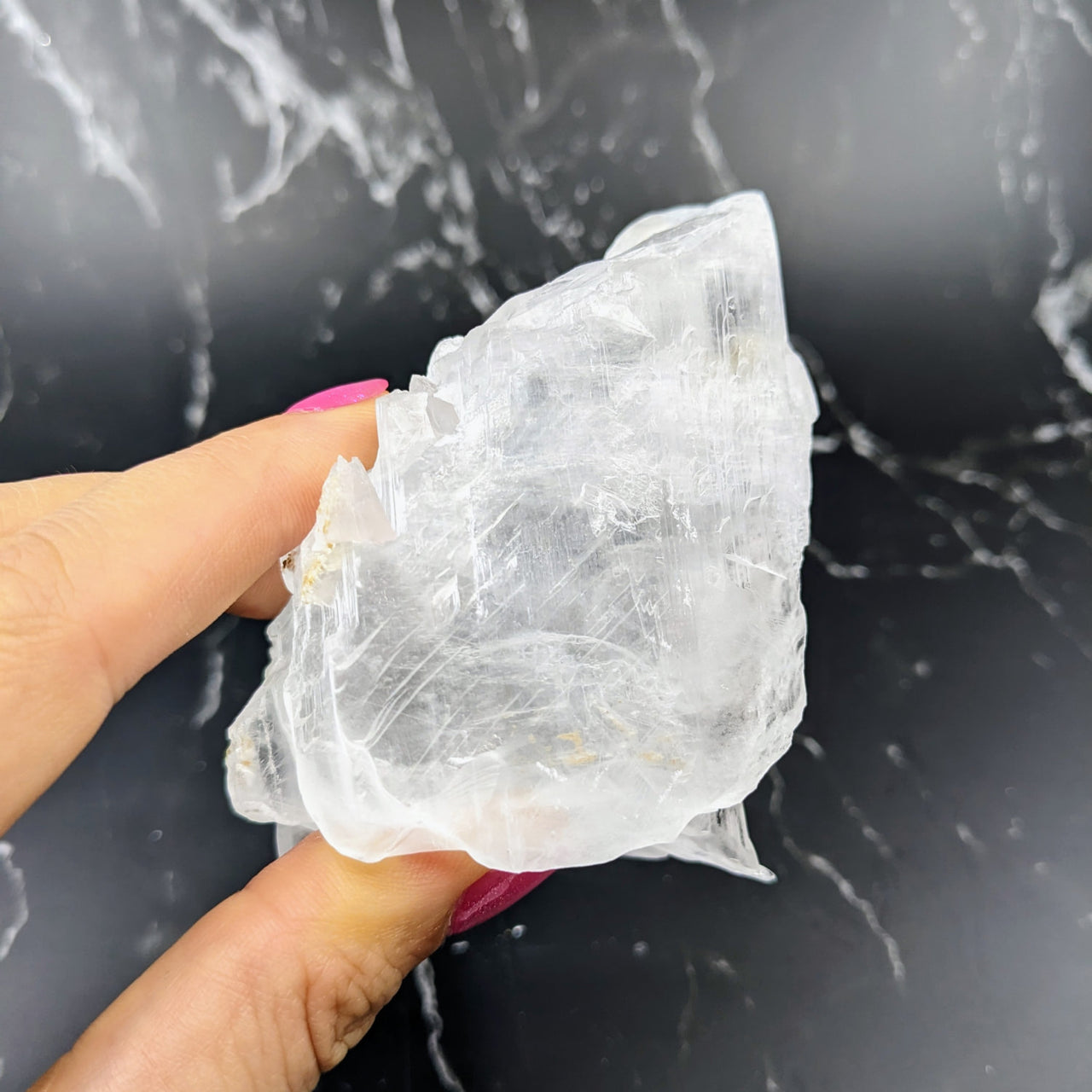 Hand holding Selenite Ice Slab Specimen for Feng Shui decoration (#SK8199)