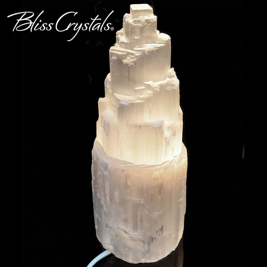 SELENITE Lamp Skyscraper TOWER 10 w Bulb & Cord Rough White 