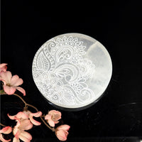 Selenite Plate 4’’ w Floral Etching #LV9377 - $68