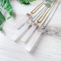 White selenite raw bar pendant necklace with gold and silver chains LV9192