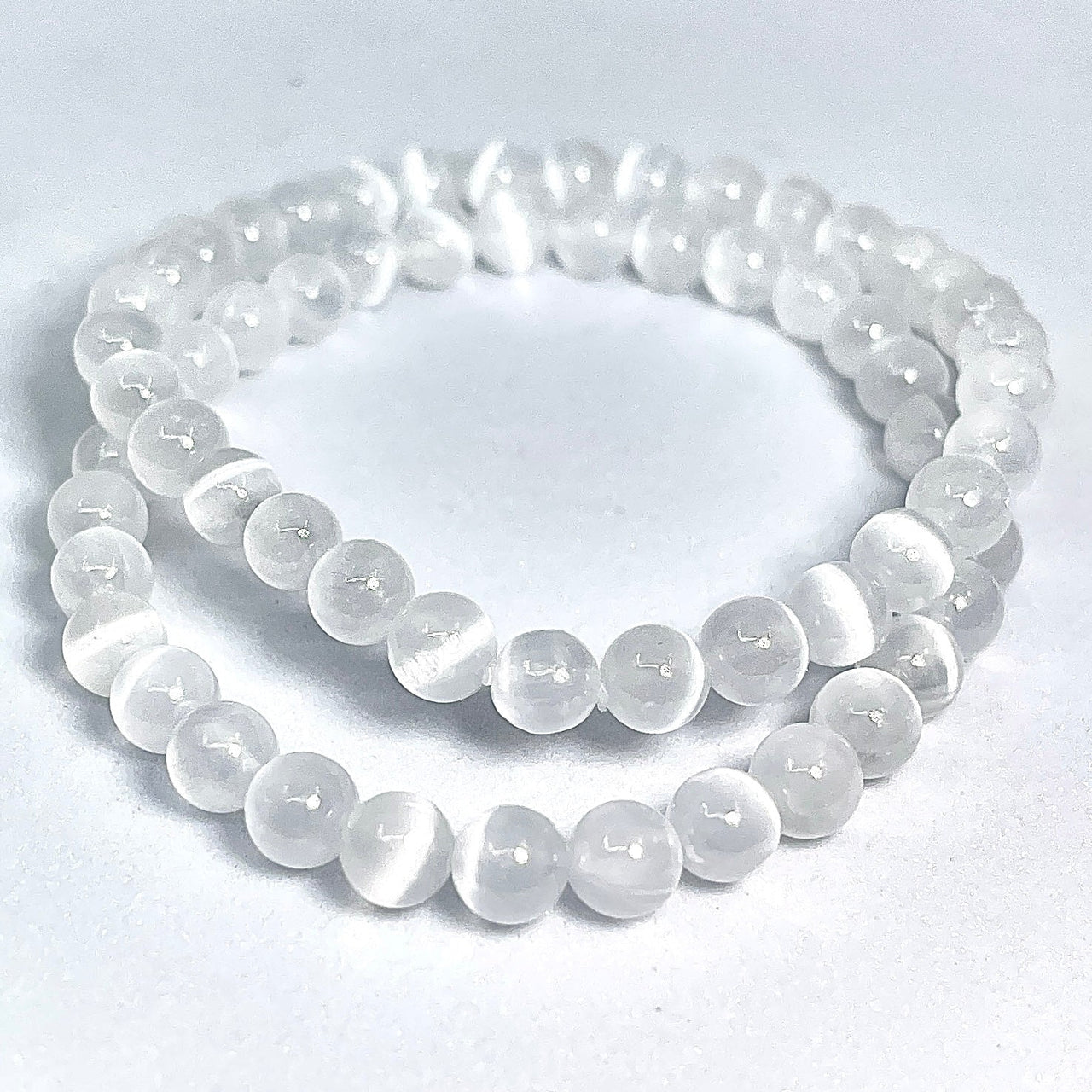 1 Selenite 6 mm Beaded Bracelet #SK7842 - $14