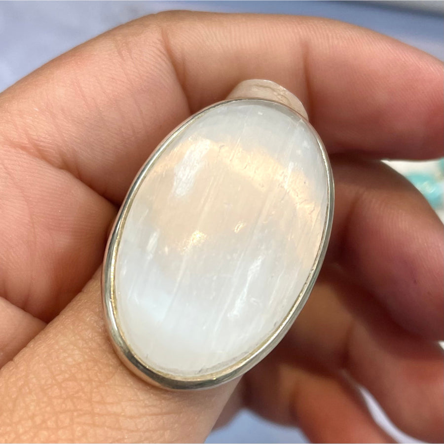 Selenite S.S Ring #J786 - 7.5 Adj. - $65