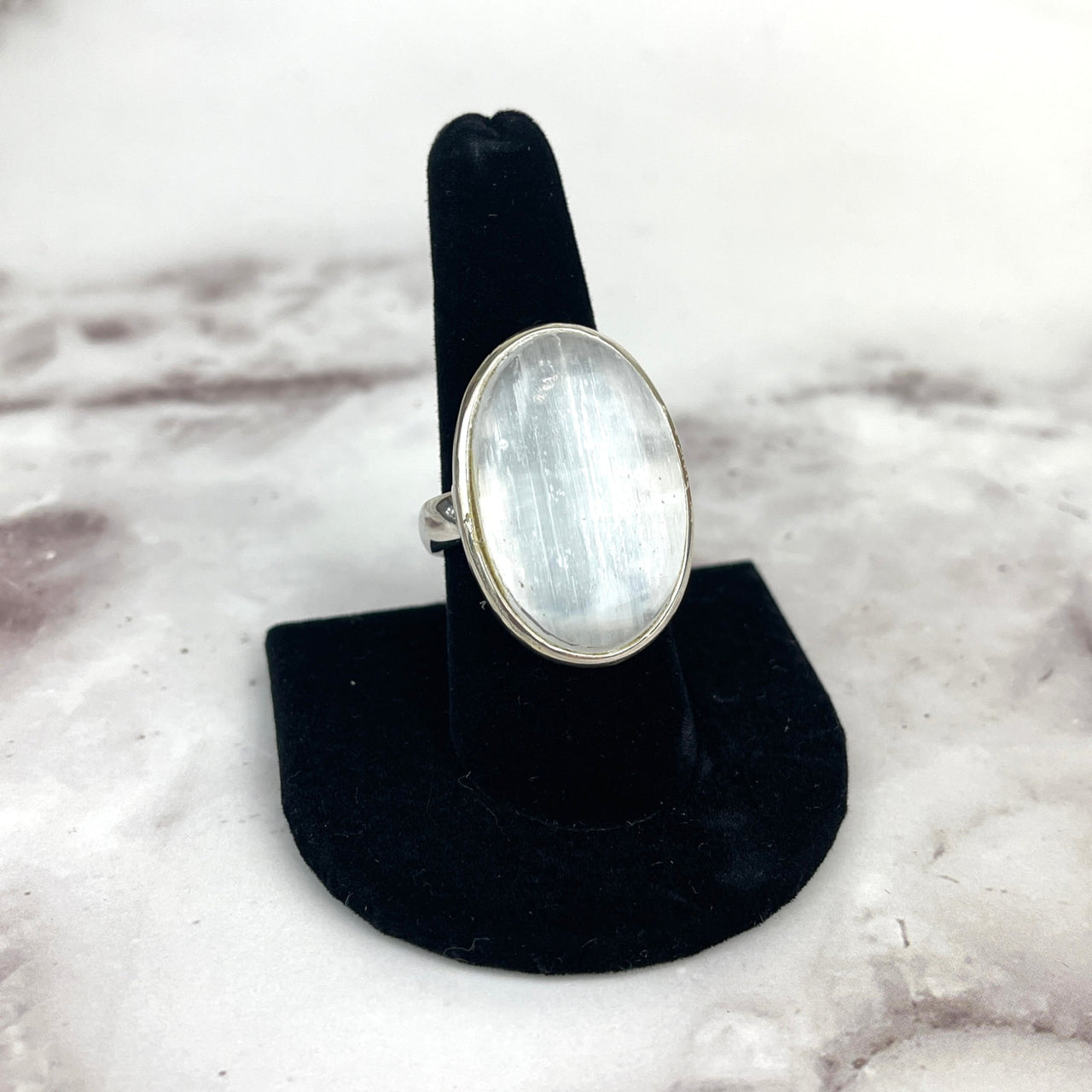 Selenite Sterling Silver Ring with White Stone Adjustable Size 9 #LV1332