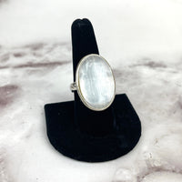 Thumbnail for Selenite Sterling Silver Ring with White Stone Adjustable Size 9 #LV1332