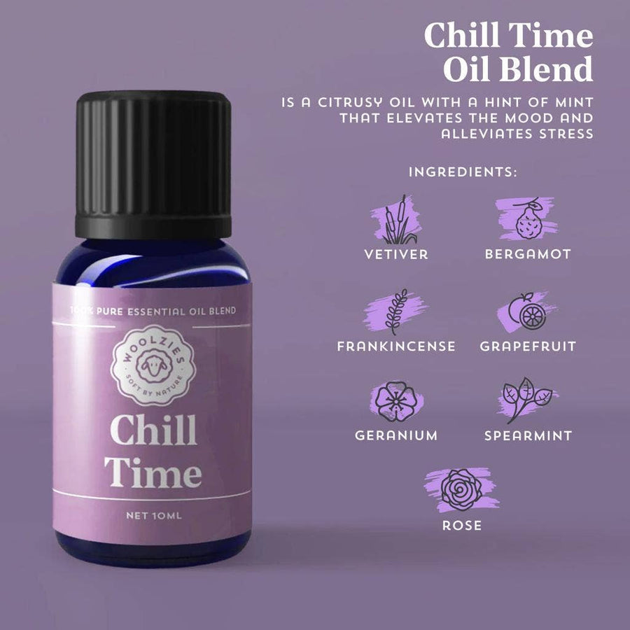 Lavender essential oil bottle with chill time label in Self Care Collection