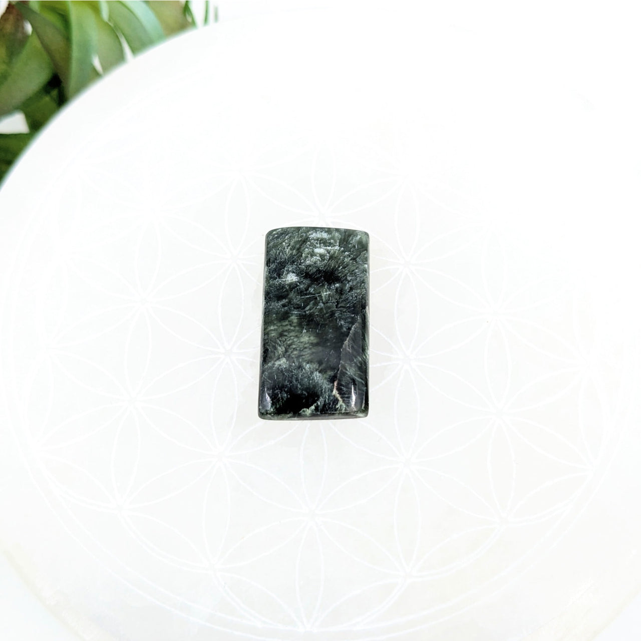 Dark green Seraphinite 1’’ Cabochon with mottled patterns for unique jewelry designs