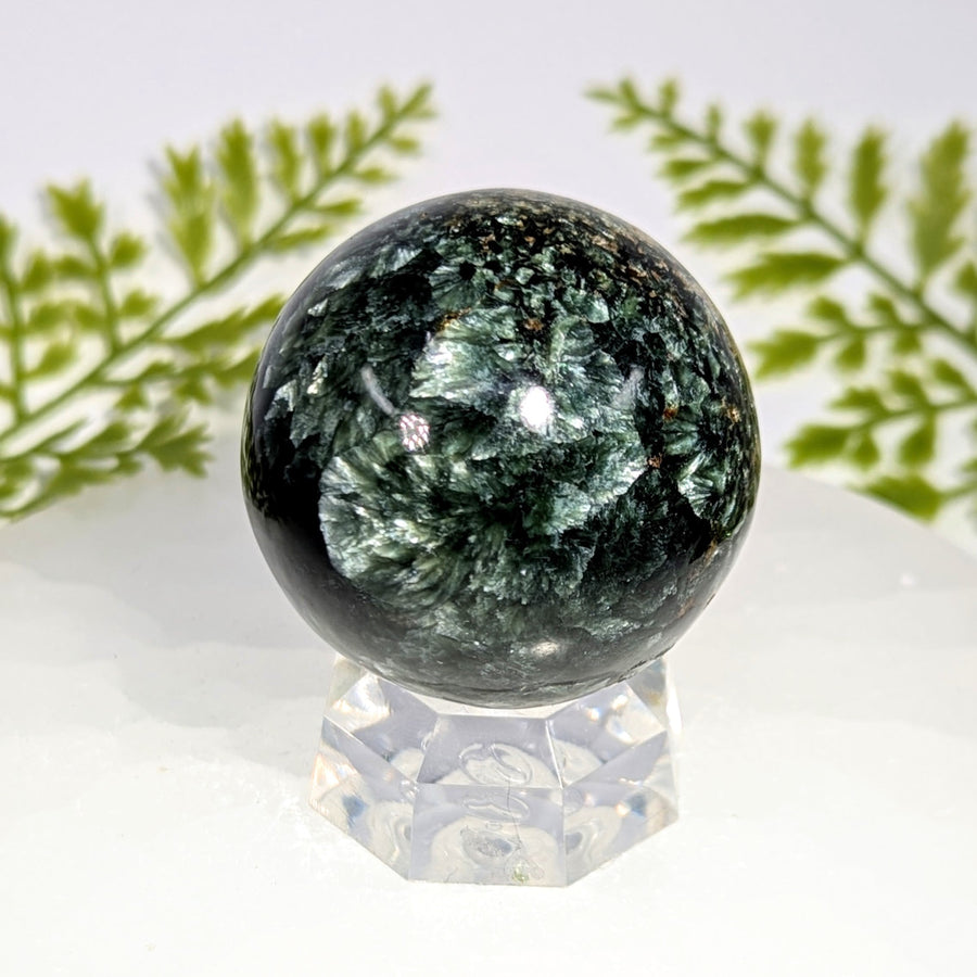 Seraphinite AA 1.7’’ sphere #BC0910 on crystal stand
