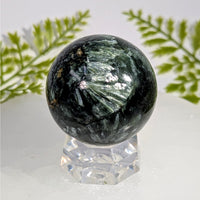 Polished seraphinite AA 1.7 inch sphere BC0911 on clear stand