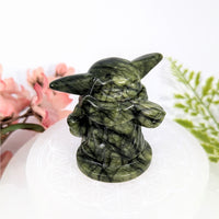 Polished green serpentine 2.25’’ Baby Yoda Grogu carving #BC0775