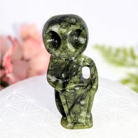 Polished green jade Serpentine 2.25 inch Skellington carving #BC0782