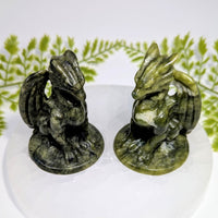 Serpentine 2.6-2.7’’ sitting green dragon carvings #BC1203