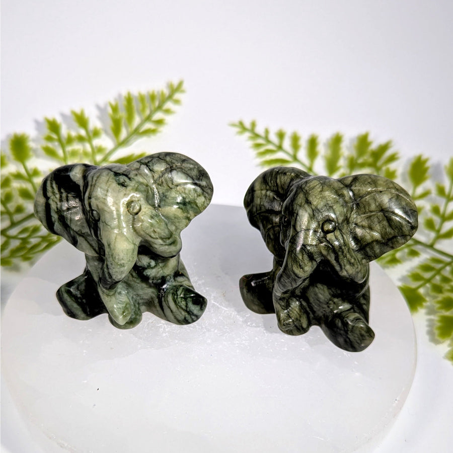 Serpentine 2’’ green black jasper elephant carvings #BC0899