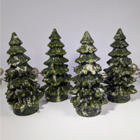 Serpentine 3.6’’ Green Jade Christmas Tree Ornament #BC0104 with Snow Details