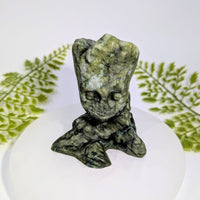 Serpentine 3-inch smiling tree creature carving with leafy hair #BC1002