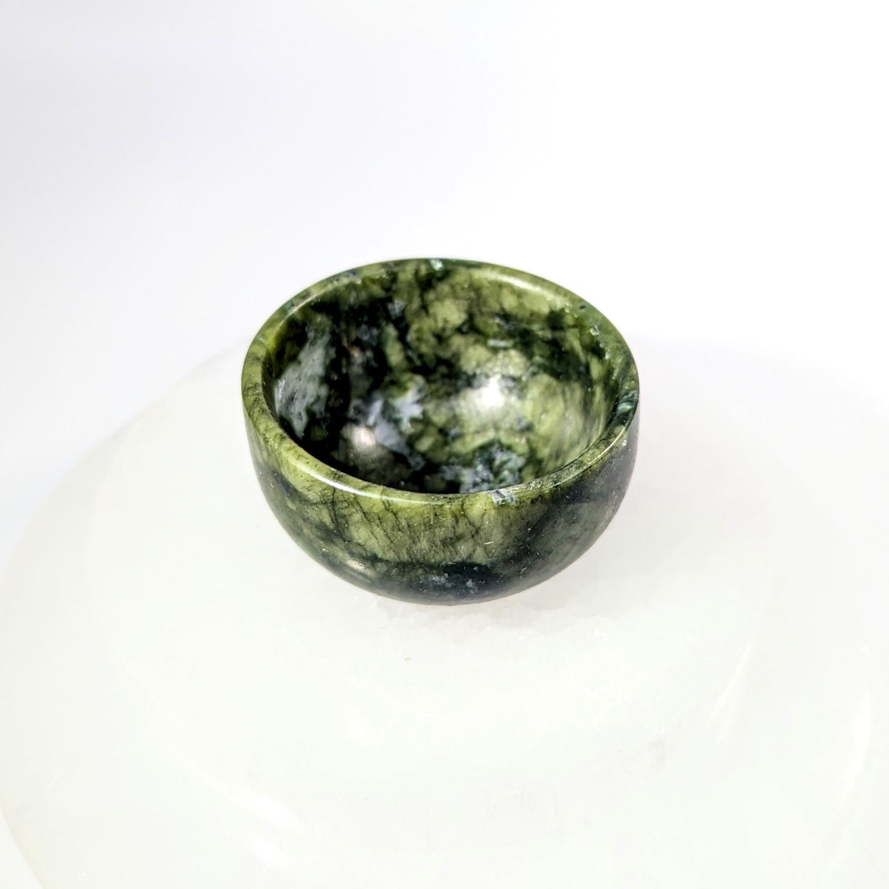 Serpentine Jade 2-inch Dark Green Bowl Carving #BC0221