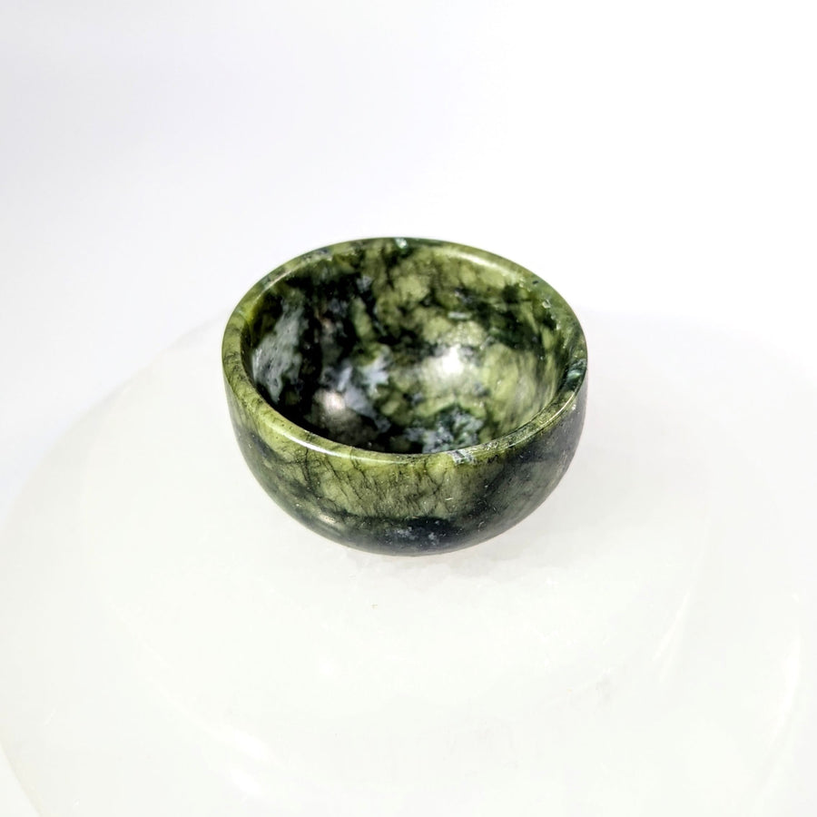 Serpentine Jade 2-inch Dark Green Bowl Carving #BC0221