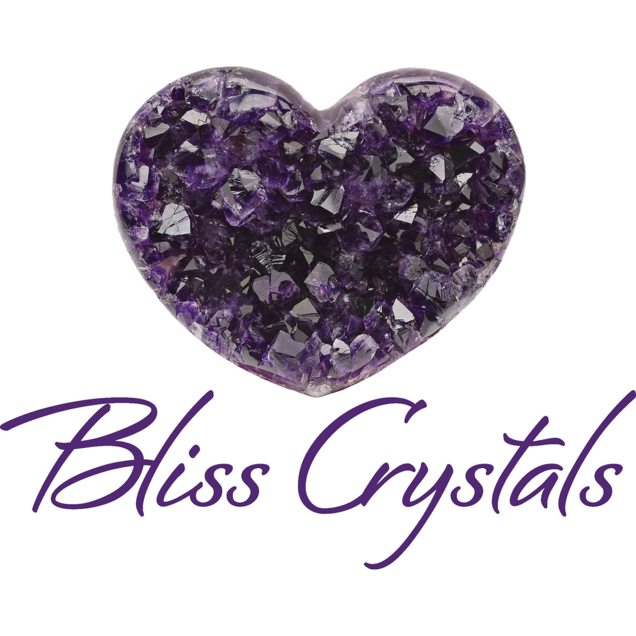 Set of 210 crystal zodiac chakra cards with heart-shaped amethyst cluster featuring deep purple faceted minerals