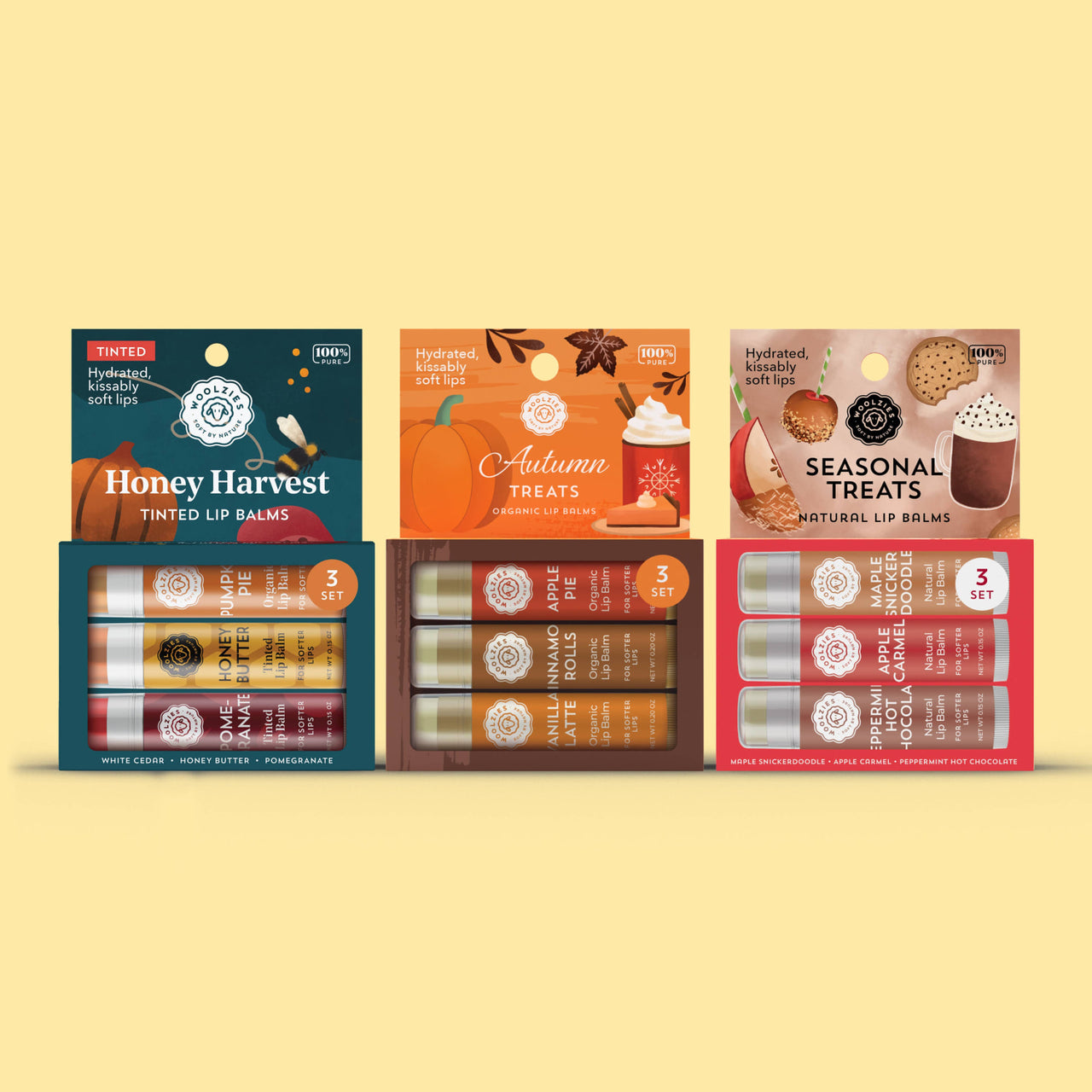 Shea Butter Lip Balm Gift Set of 3 #LV9976 with honey harvest tinted shades