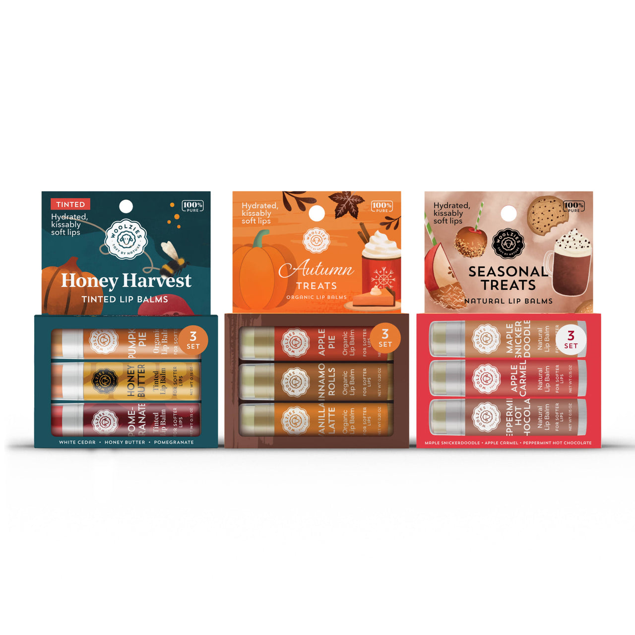 Shea Butter Lip Balm Gift Set of 3 LV9976 with honey harvest tint