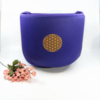 Royal blue vegan leather crossbody bag with gold Flower of Life for 11’’ crystal singing bowl