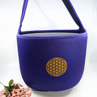 Purple neoprene shoulder bag with gold Flower of Life for 9-inch crystal singing bowl B020
