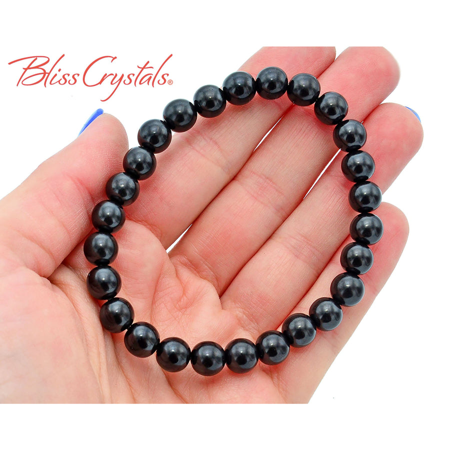 SHUNGITE Bead BRACELET 8 mm Elastic 7.5 inch for 