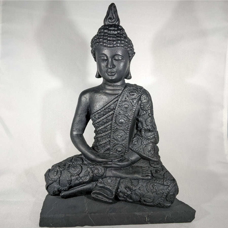 Seated Black Buddha Statue in Shungite Buddha 9.75 inches #C083 for meditation and spiritual growth