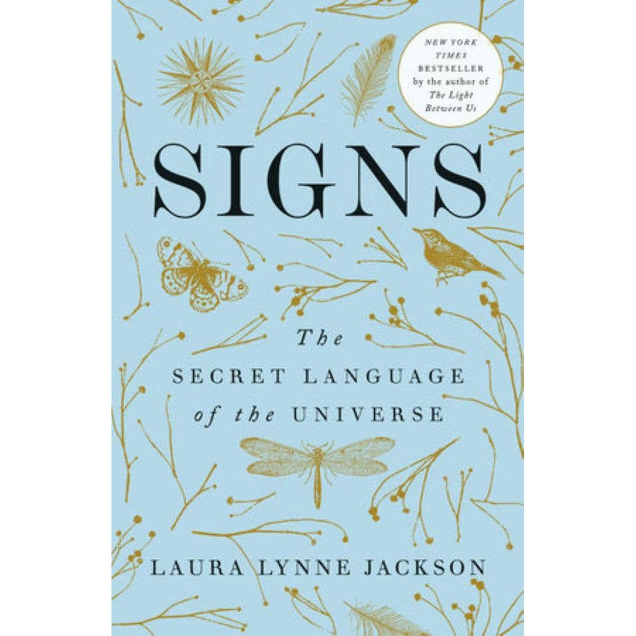 Light blue Signs Book #BC0481 cover with gold bird, butterfly, dragonfly illustrations