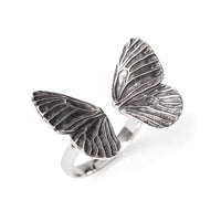 Silver adjustable dimensional butterfly wings ring LV9567 with intricate textured detailing