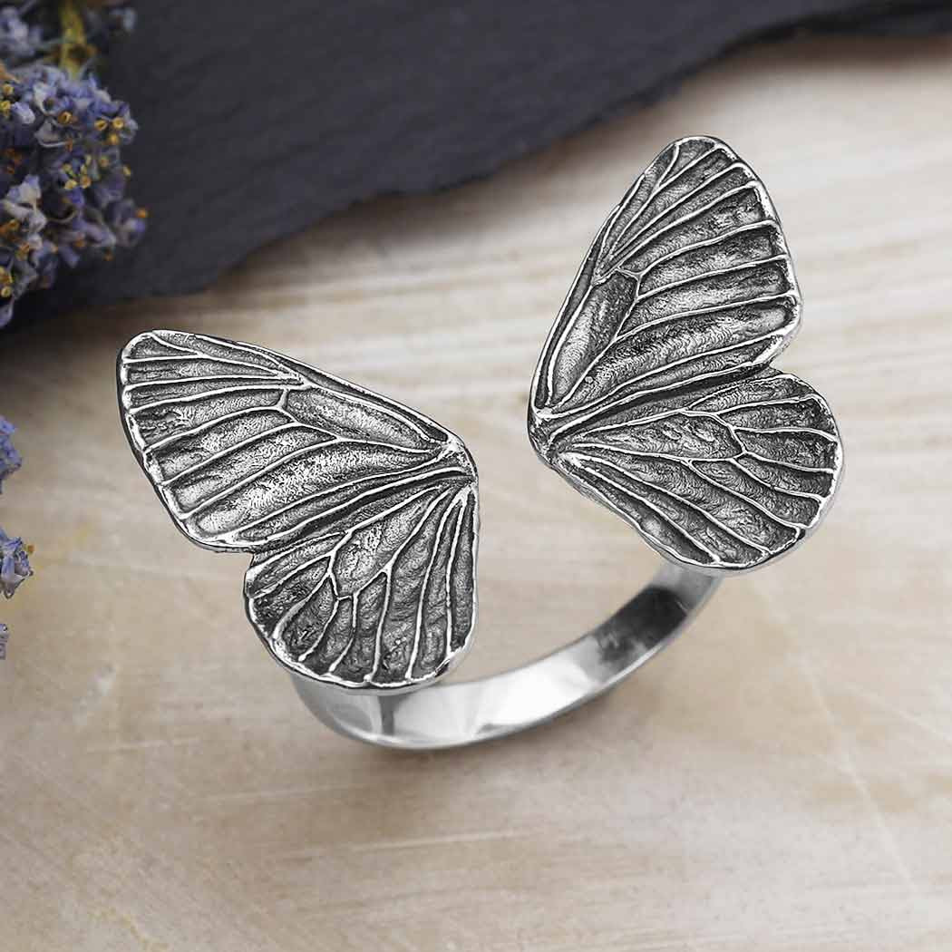 Silver Adjustable Dimensional Butterfly Wings Ring LV9567