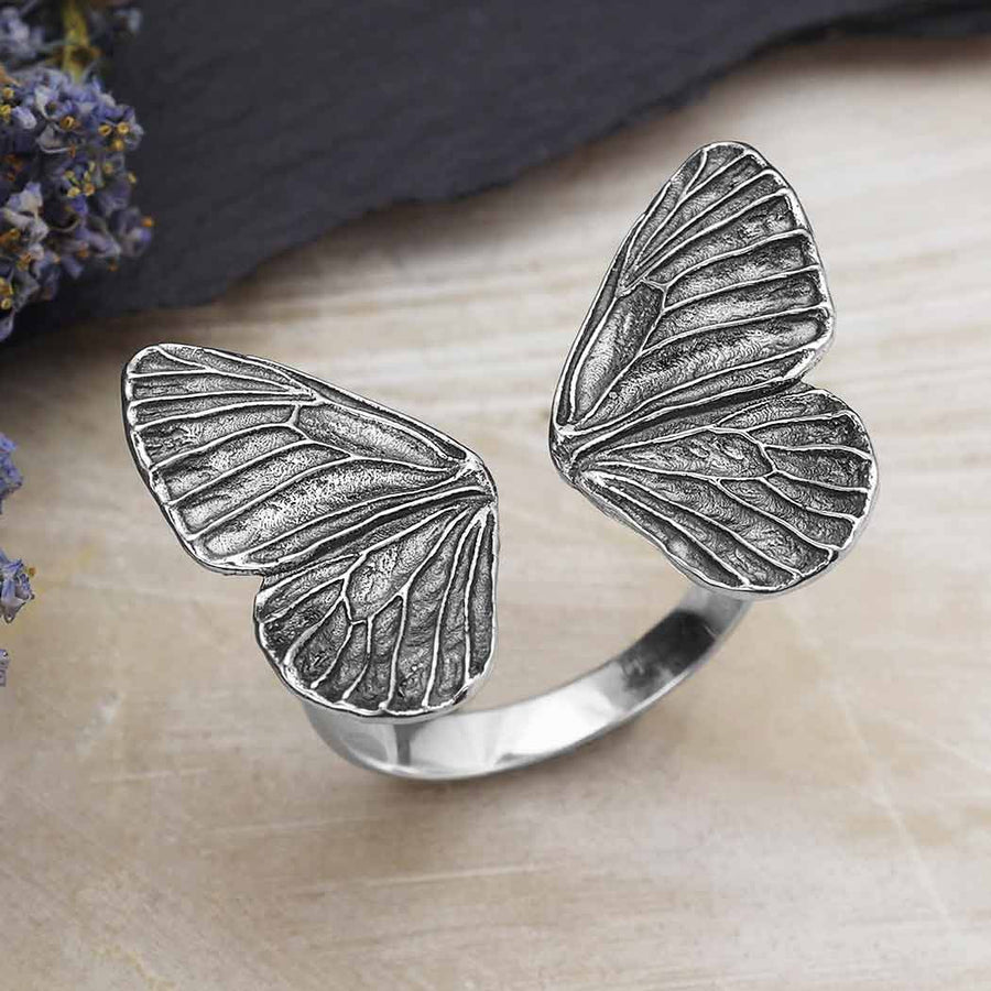 Silver Adjustable Dimensional Butterfly Wings Ring LV9567