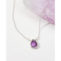 Silver Delicate Gemstone Necklace- Amethyst #LV9106 - $24