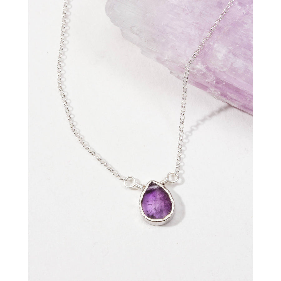 Silver Delicate Gemstone Necklace- Amethyst #LV9106 - $24