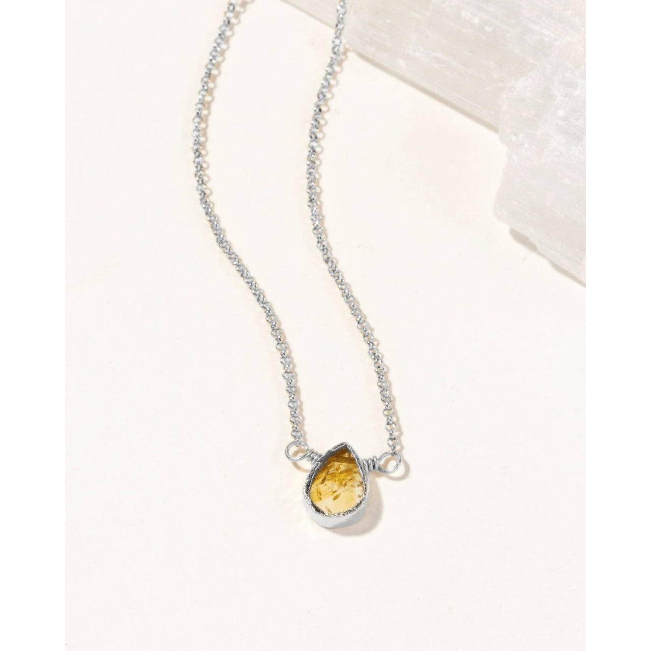 Silver Delicate Gemstone Necklace- Citrine #LV9108 - $39