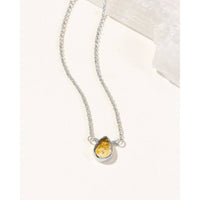 Silver Delicate Gemstone Necklace- Citrine #LV9108 - $39