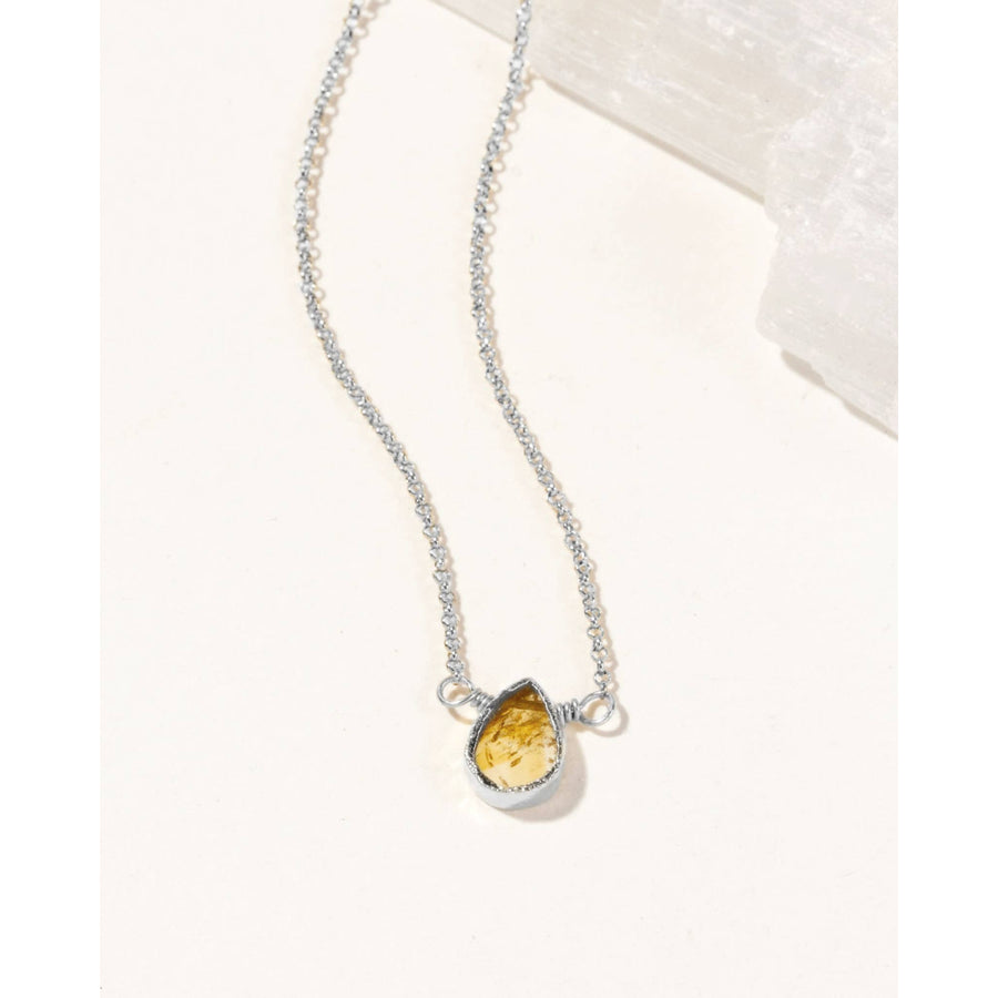 Silver Delicate Gemstone Necklace- Citrine #LV9108 - $39
