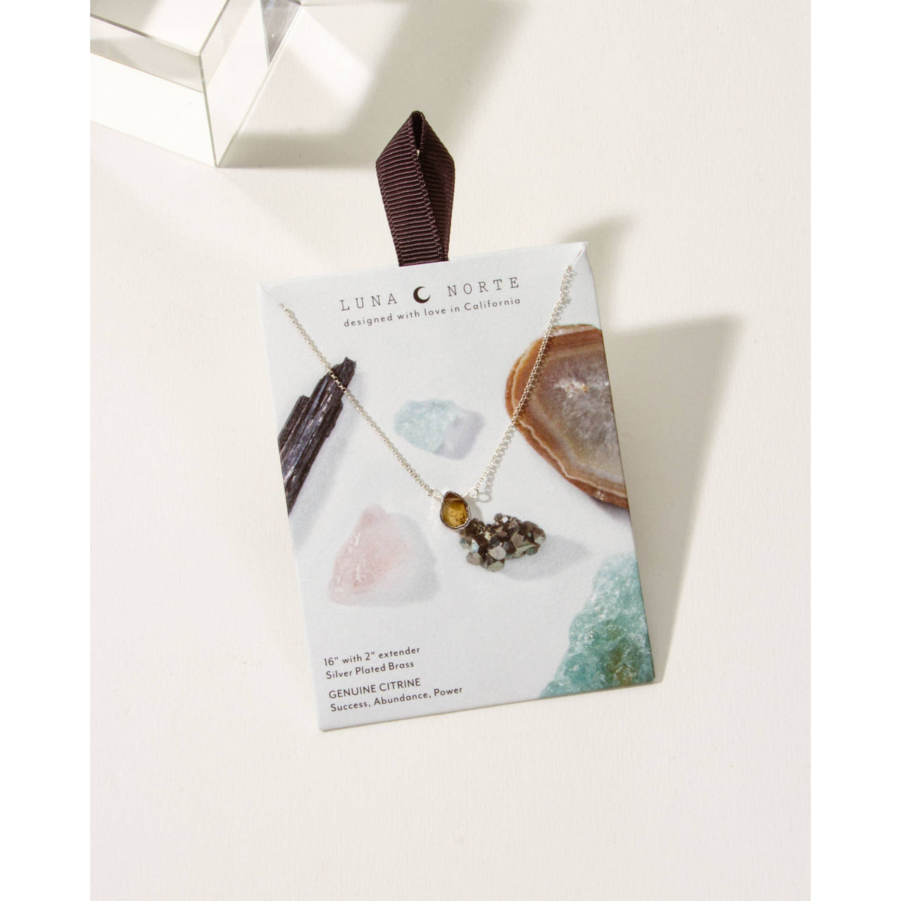 Silver Delicate Gemstone Necklace- Citrine #LV9108 - $39