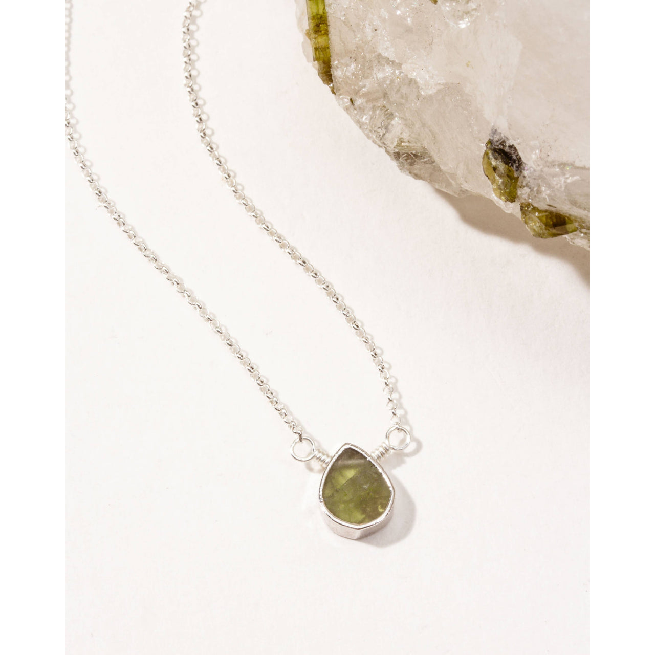 Silver Delicate Gemstone Necklace- Peridot #LV9112 - $39
