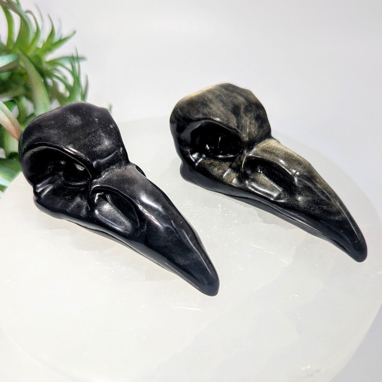 Silver or Goldsheen Obsidian 3.1’’ Raven Skull Carving