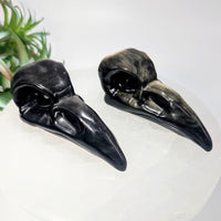 Silver or Goldsheen Obsidian 3.1’’ Raven Skull Carving
